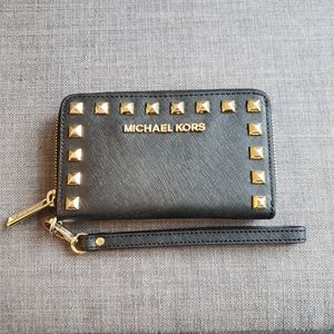 Michael Kors Wristlet Wallet with Gold Studs